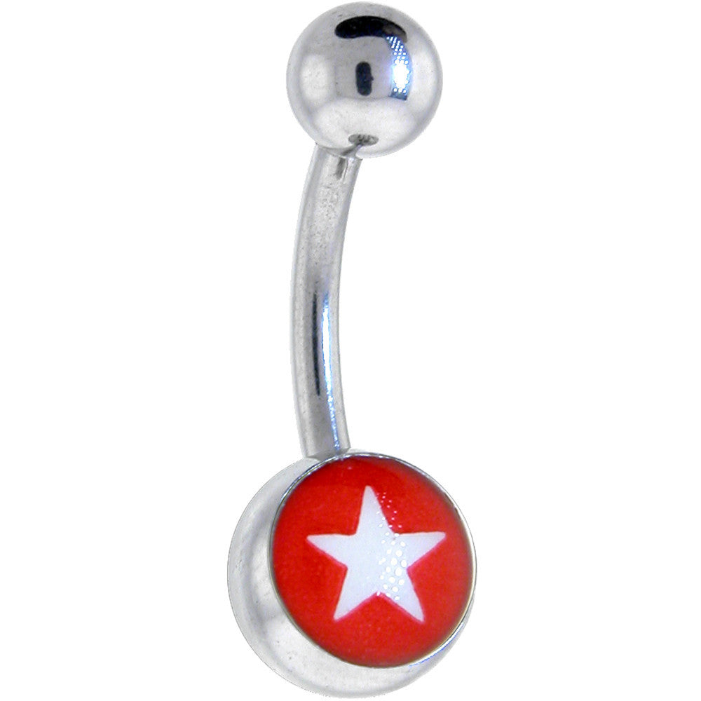 Red WHITE STAR Logo Belly Button Ring