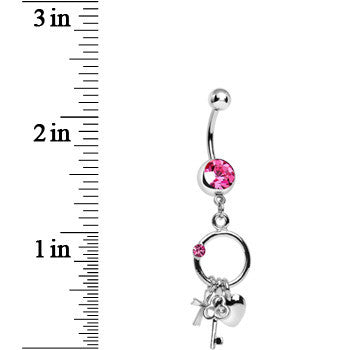 Pink Gem Lucky Charm Ring Dangle Belly Ring