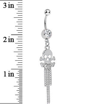 Clear Gem Rattling Chains Skull and Bones Dangle Belly Ring
