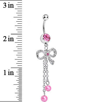 Pink Gem Knotted Up Chain Bow Dangle Belly Ring