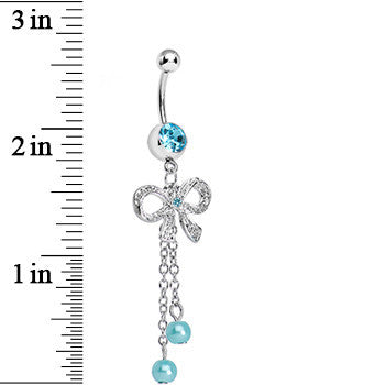 Aqua Gem Knotted Up Chain Bow Dangle Belly Ring