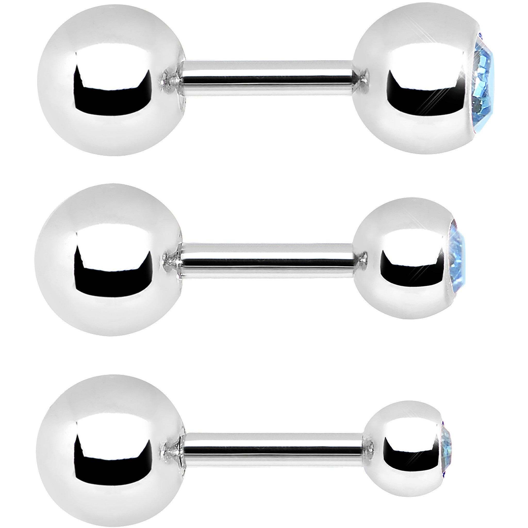 16G 1/4 Aqua Gem Cartilage Tragus Barbell Set of 3