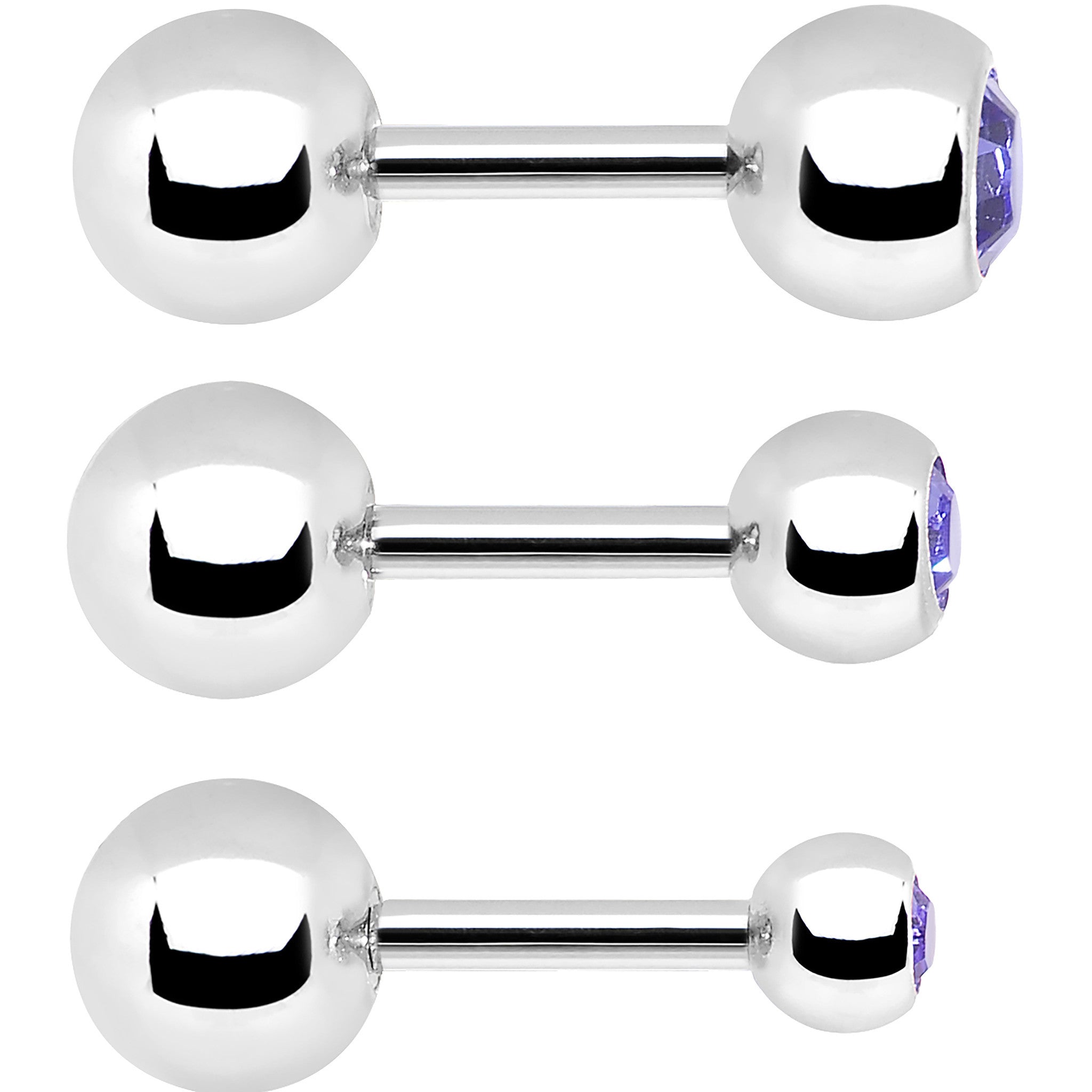 16G 1/4 Purple Gem Cartilage Tragus Barbell Set of 3