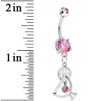 Double Pink Gem Fruity Drink Dangle Belly Ring