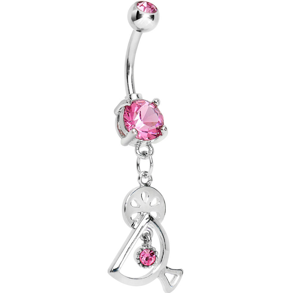 Double Pink Gem Fruity Drink Dangle Belly Ring