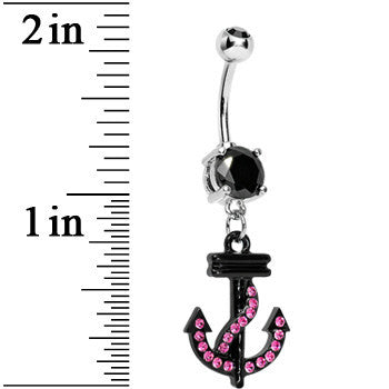 Double Black Gem Black and Pink Nautical Anchor Dangle Belly Ring