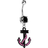 Double Black Gem Black and Pink Nautical Anchor Dangle Belly Ring