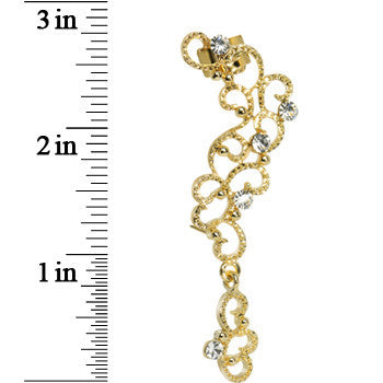 18KT Gold Plated Clear Gem Hidden Hearts Dangling Wrap Ear Cuff