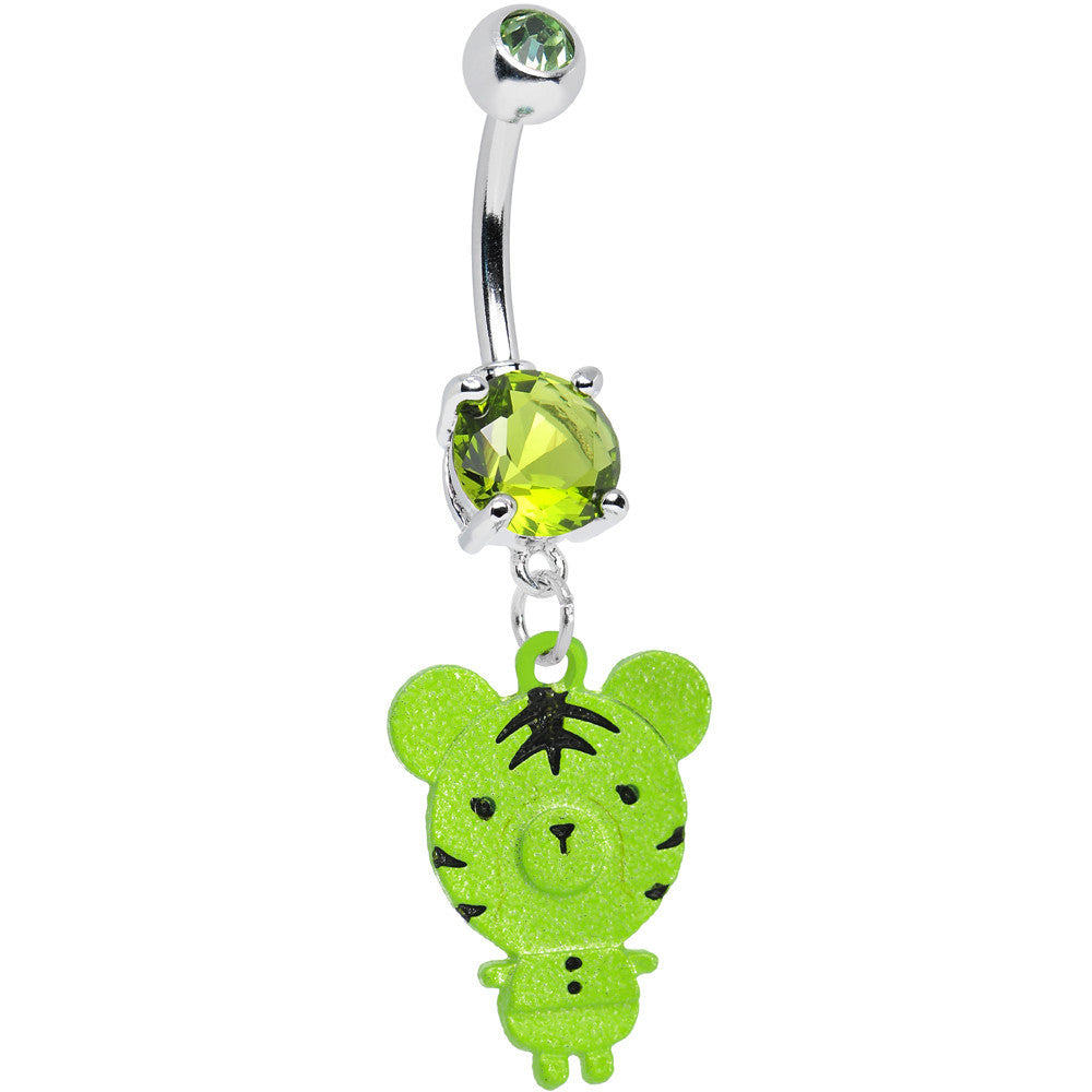 Green Gem Green Neon Adorable Baby Tiger Dangle Belly Ring