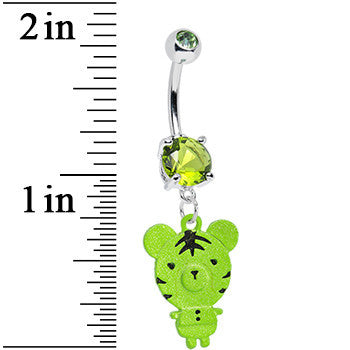 Green Gem Green Neon Adorable Baby Tiger Dangle Belly Ring