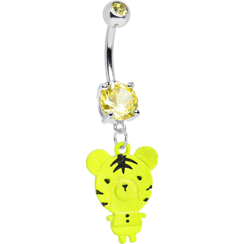 Yellow Gem Yellow Neon Adorable Baby Tiger Dangle Belly Ring