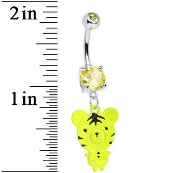 Yellow Gem Yellow Neon Adorable Baby Tiger Dangle Belly Ring