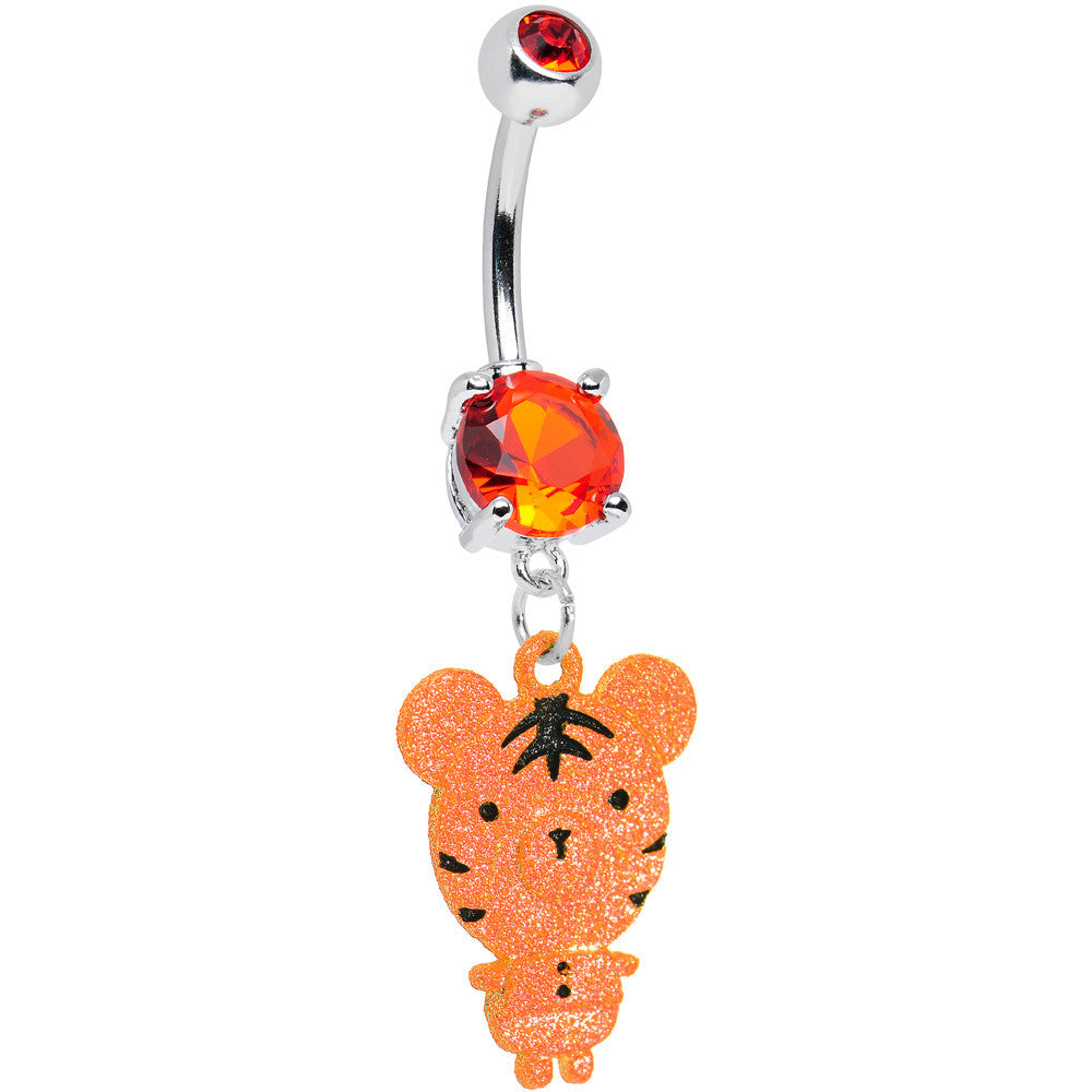 Orange Gem Orange Neon Adorable Baby Tiger Dangle Belly Ring