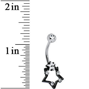 Clear Gem Star Over Black Star Belly Ring