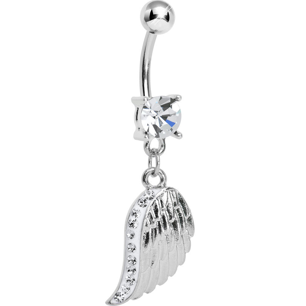 Clear Gem Shimmering Angel Wing Dangle Belly Ring