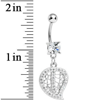 Clear Gem Paved Hollow Leaf Dangle Belly Ring