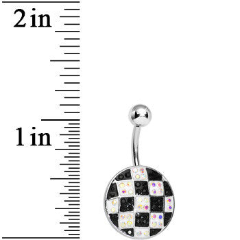 Round Black and White Checkerboard Belly Ring