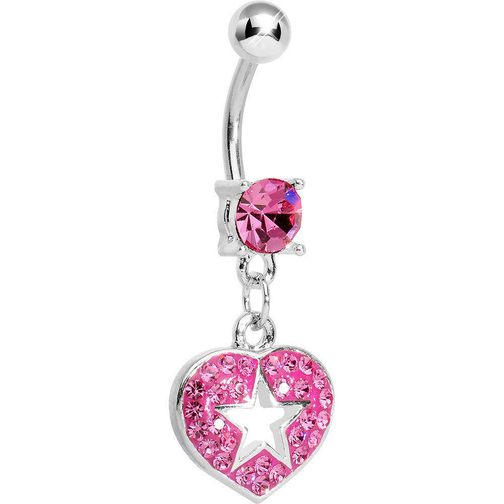 Pink Gem Superstar Heart Dangle Belly Ring