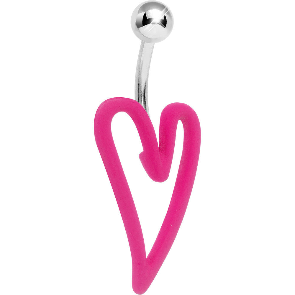 Pink Neon Modern Art Heart Belly Ring