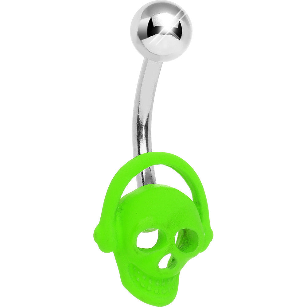 Green Neon Rocking Out Skull Belly Ring