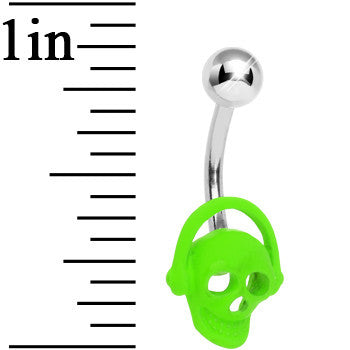 Green Neon Rocking Out Skull Belly Ring