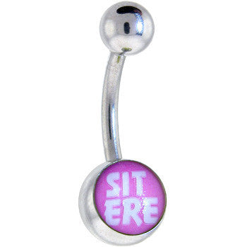 Pink and White SIT HERE Logo Belly Button Ring