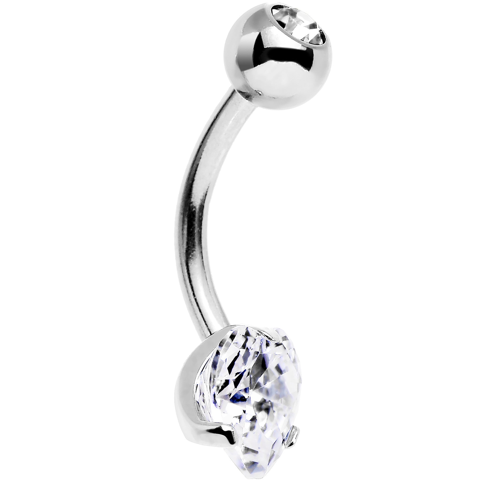 Crystal Clear Cubic Zirconia Sparkling Heart Belly Ring