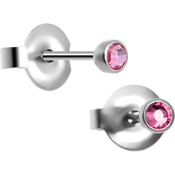 3mm Pink Crystal Titanium Stud Earings