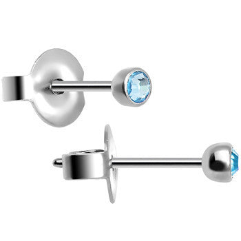 3mm Aqua Crystal Titanium Stud Earrings
