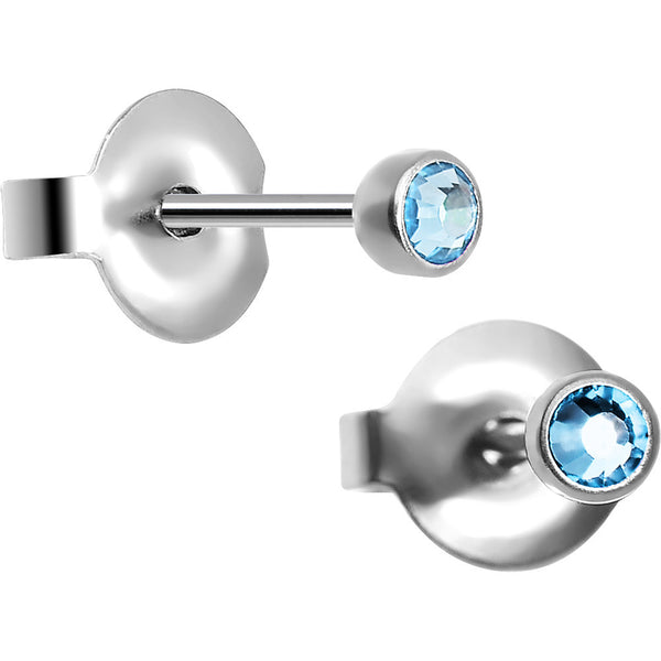 3mm Aqua Crystal Titanium Stud Earrings