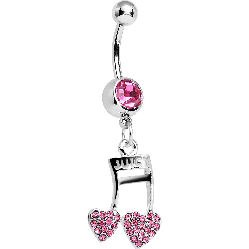 Pink Gem Paved Music Note Hearts Dangle Belly Ring