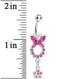 Pink Gem Hollow Eternity Butterfly Dangle Belly Ring