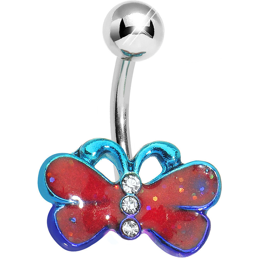 Lower Mount Red and Blue Cute Butterfly Belly Ring