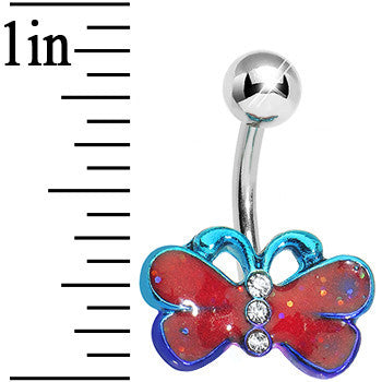 Lower Mount Red and Blue Cute Butterfly Belly Ring