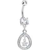 Crystalline Paved Hollow Raindrop and Gem Star Dangle Belly Ring