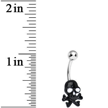 Black Ghoulish Grinning Skull and Crossbones Belly Ring