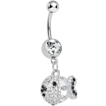 Crystalline Gem Paved Dazzling Fish Dangle Belly Ring