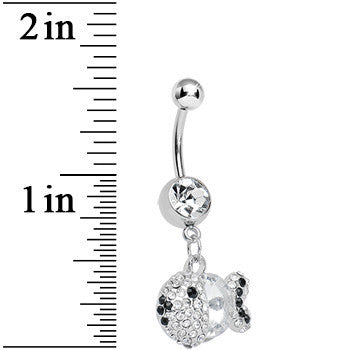 Crystalline Gem Paved Dazzling Fish Dangle Belly Ring