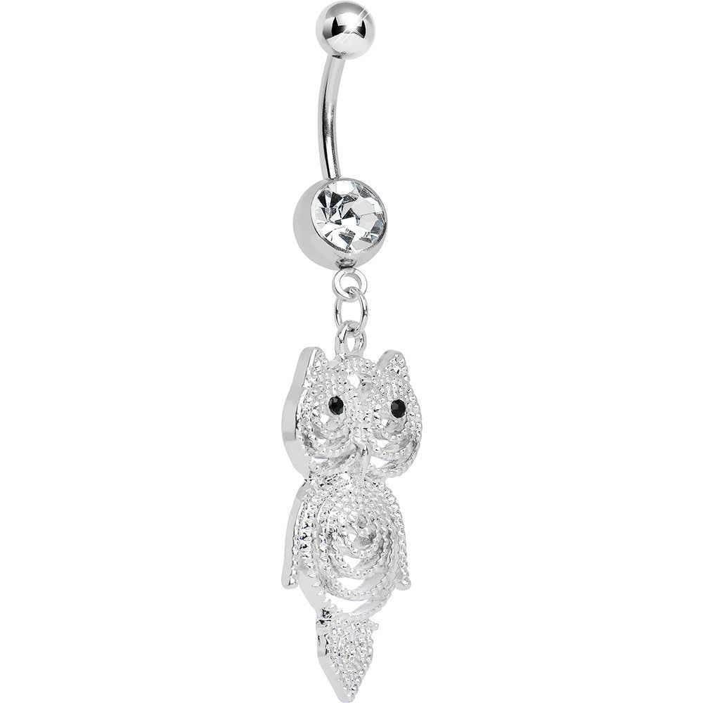 Crystalline Gem Pensive Owl Dangle Belly Ring