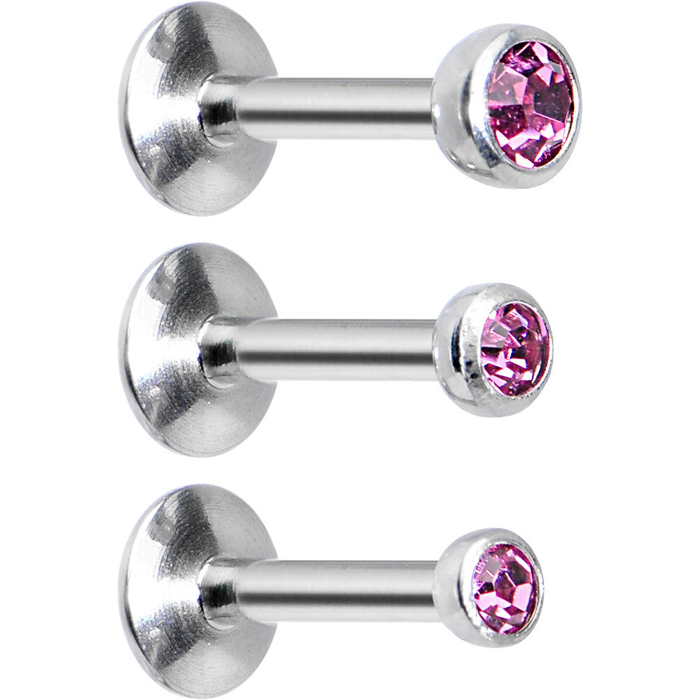 16G 1/4 Pink Gem Helix Cartilage Barbell 3 Pack Set