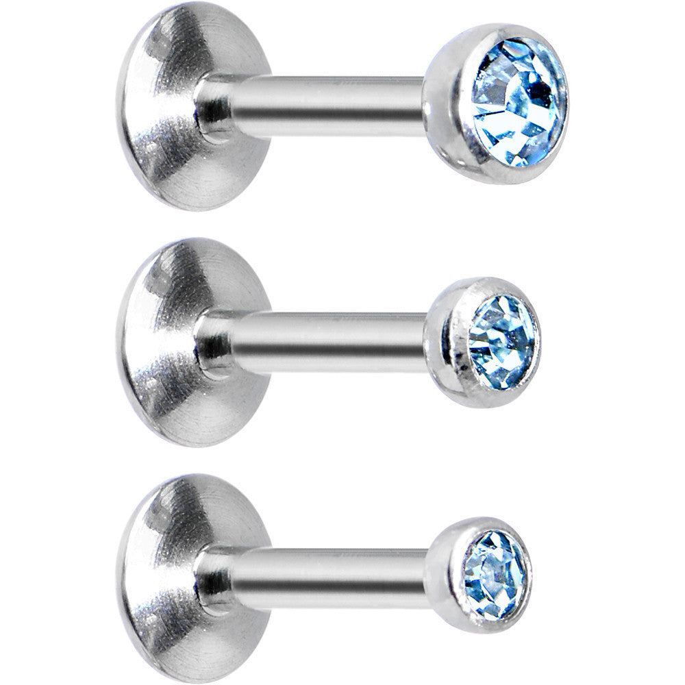 16G 1/4 Aqua Gem Helix Cartilage Barbell 3 Pack Set