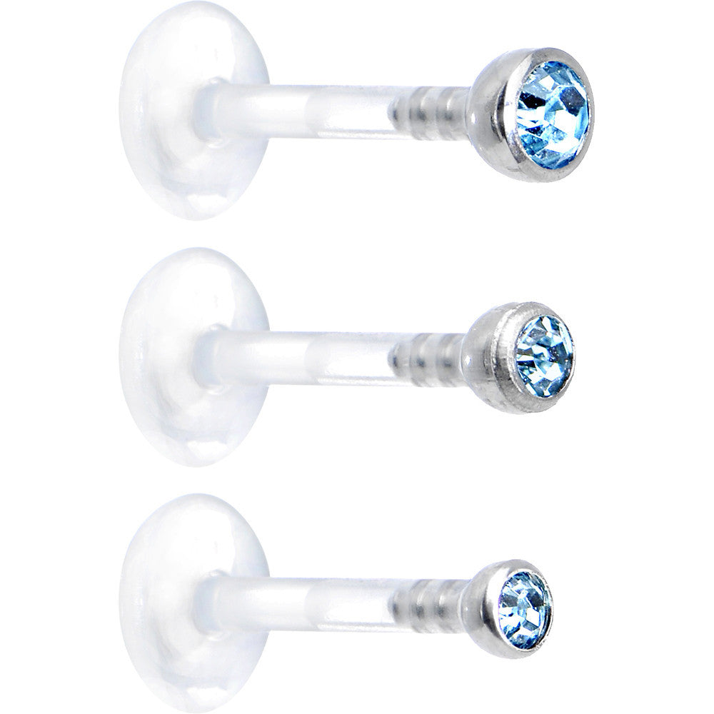 16G 5/16 Aqua Gem Bioplast Triple Forward Helix Barbell 3 Pack Set
