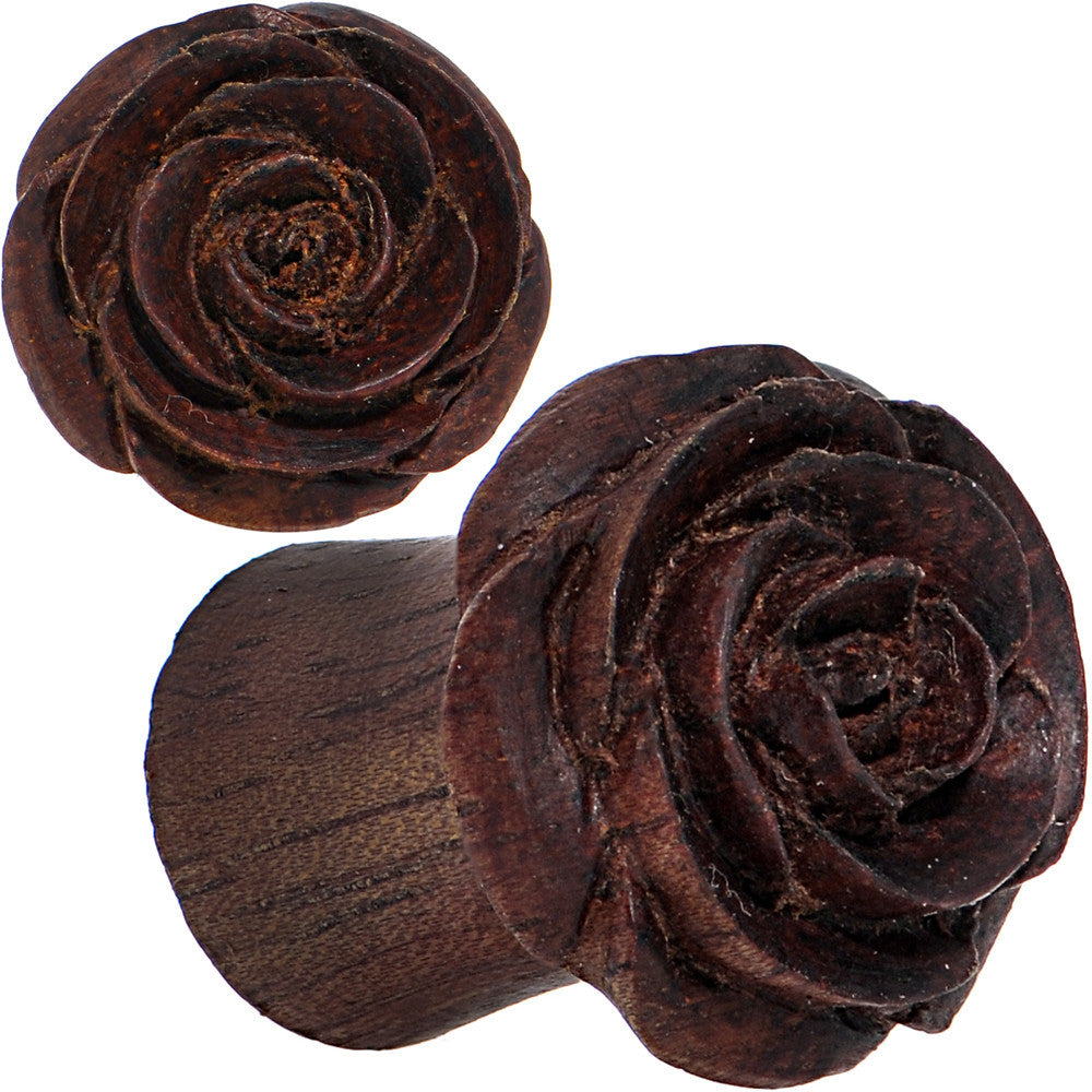 00 Gauge Organic Rengas Wood Cherry Rosebud Hand Carved Plug Set