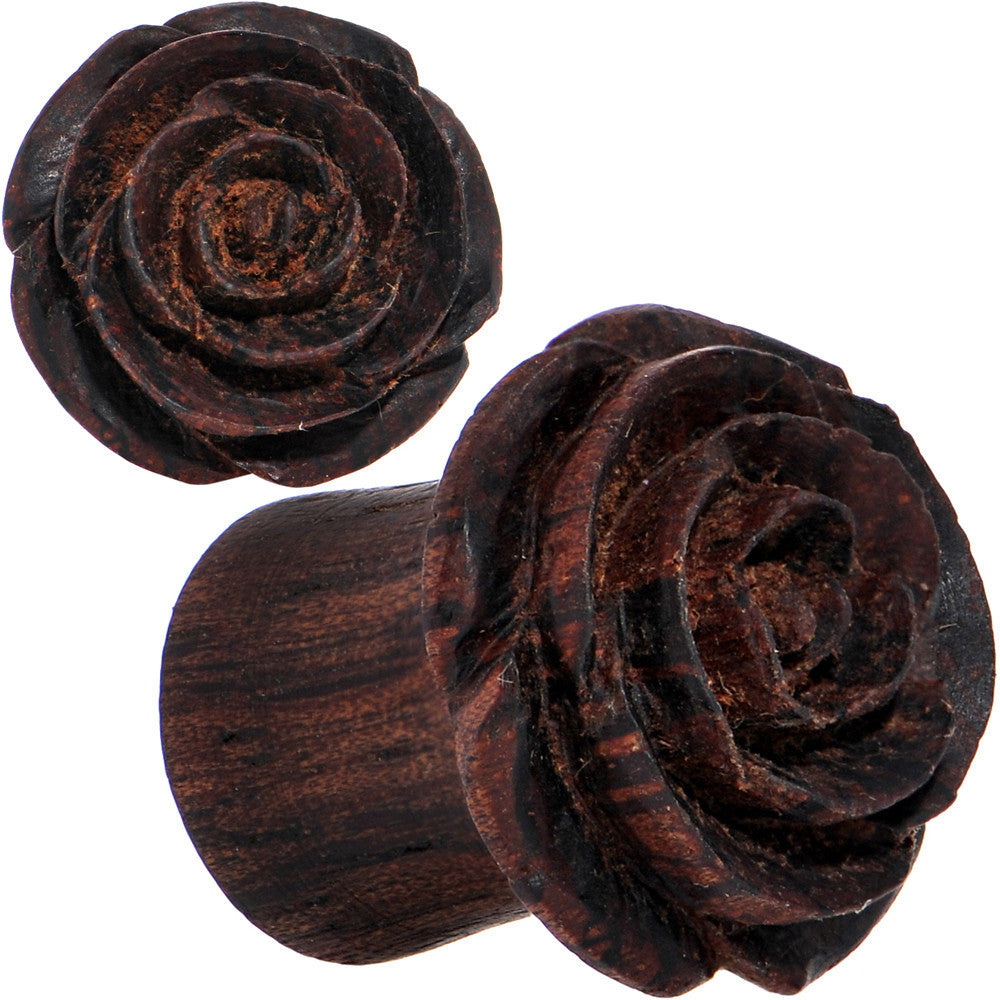 7/16 Organic Rengas Wood Cherry Rosebud Hand Carved Plug Set