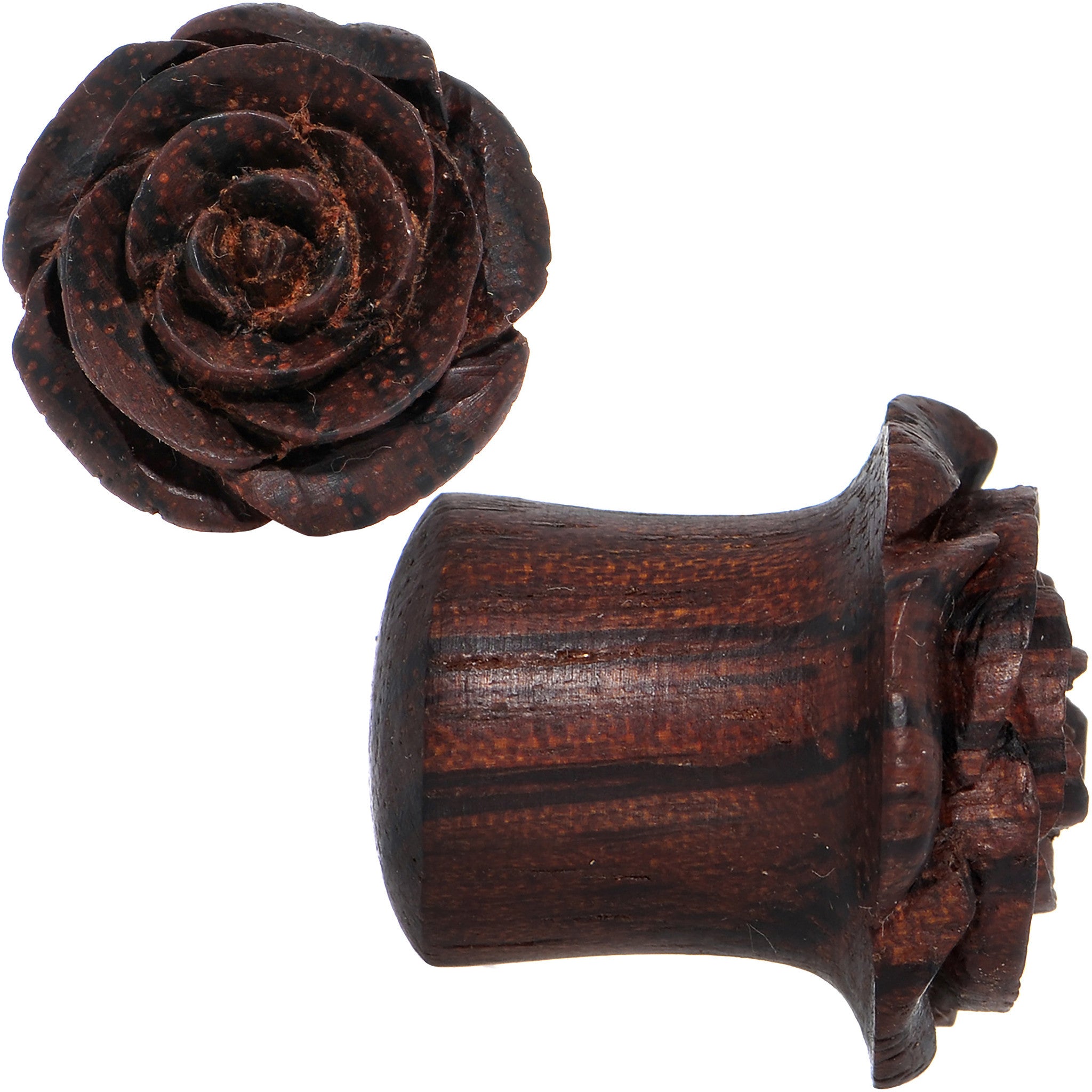 1/2 Organic Rengas Wood Cherry Rosebud Hand Carved Plug Set