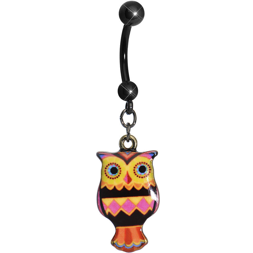 Pink and Yellow Patchwork Artistic Owl Dangle Belly Ring