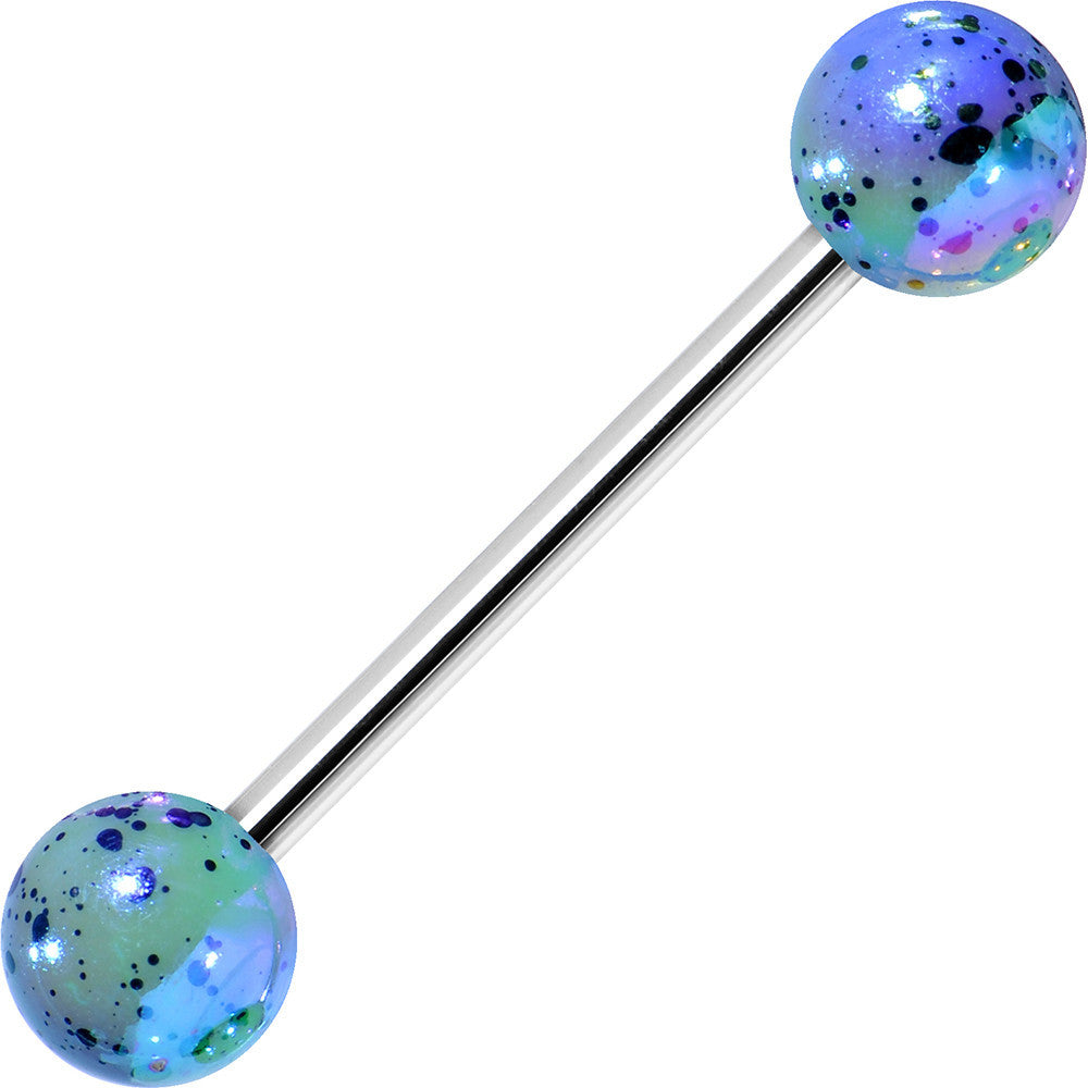 14G Blue Speckled Cosmos Barbell Tongue Ring 5/8
