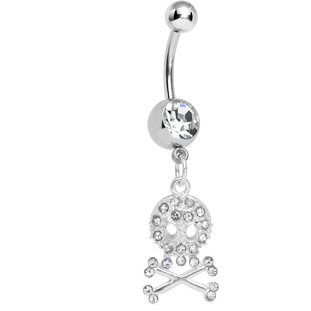 Crystalline Gem Glam Skull and Crossbones Dangle Belly Ring