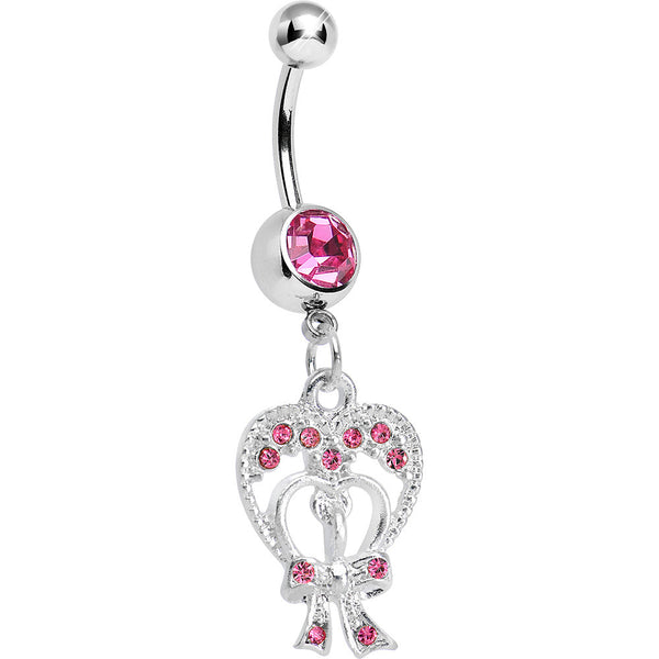Pink Gem Love Tied in a Bow Heart Dangle Belly Ring – BodyCandy