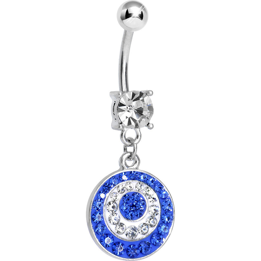 Crystalline Blue Gem Paved Glittering Circles Dangle Belly Ring